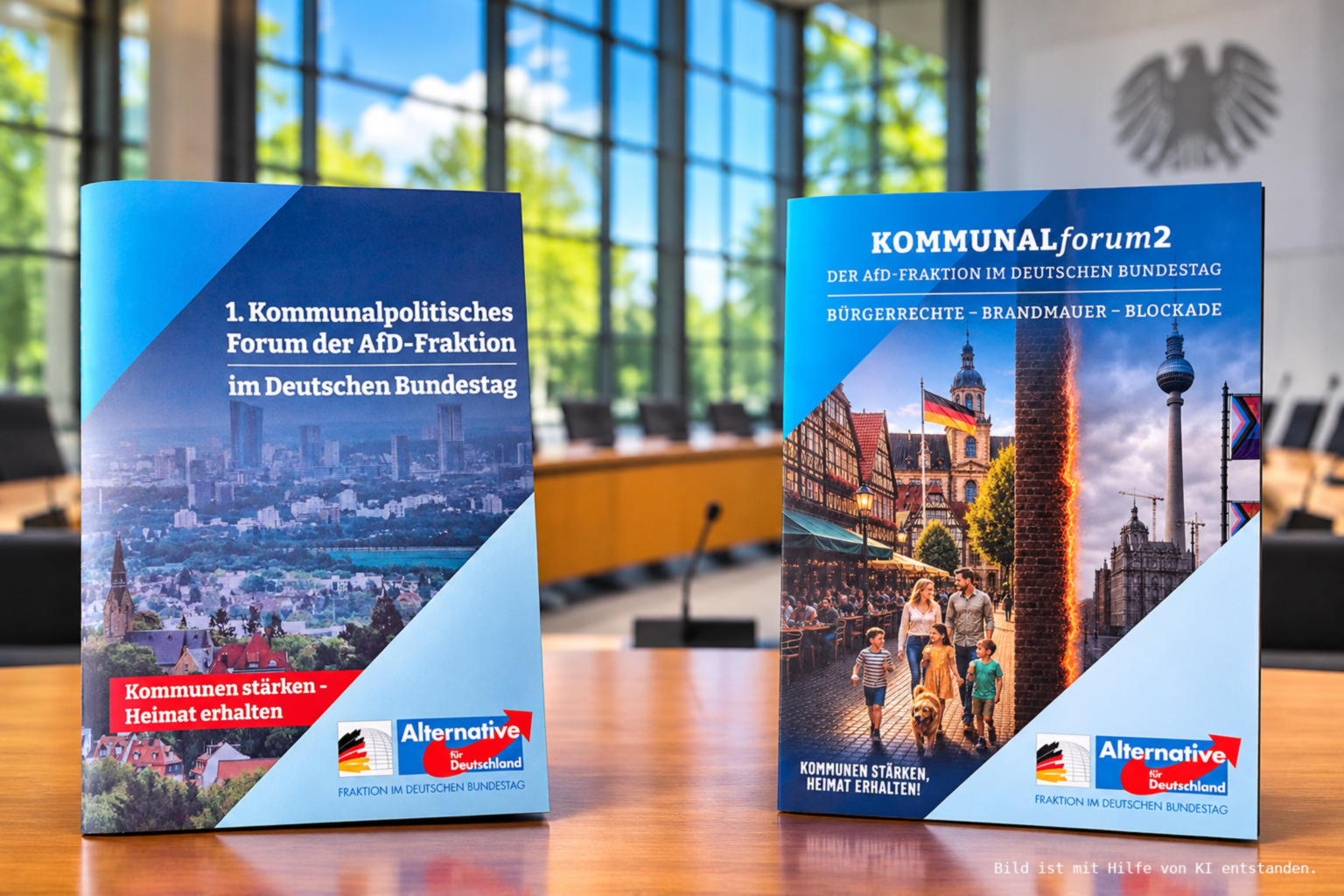 Zwei Broschüren der AfD-Bundestagsfraktion zu den Kommunalforen 2025 und 2026